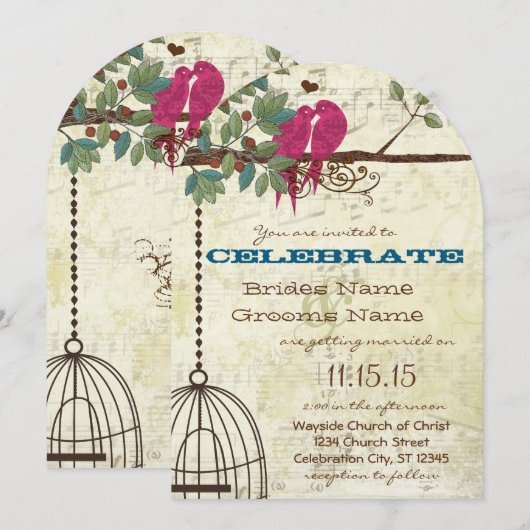 Roze Blauwgroen Tortelduifjes in een boombruiloft Kaart (Voorkant / Achterkant)