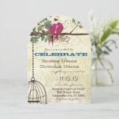 Roze Blauwgroen Tortelduifjes in een boombruiloft Kaart (Staand voorkant)