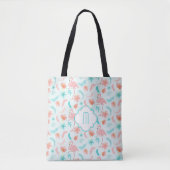 Roze Blauwgroen Tropisch Paradise Monogram Tote Bag (Voorkant)