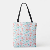 Roze Blauwgroen Tropisch Paradise Monogram Tote Bag (Achterkant)