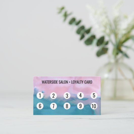 Roze Blauwgroen Waterverf Abstract 10 Klantenkaartje (Staand voorkant)