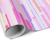 Roze blauwgroen waterverf abstracte strepen patroo cadeaupapier (Rol Hoek)