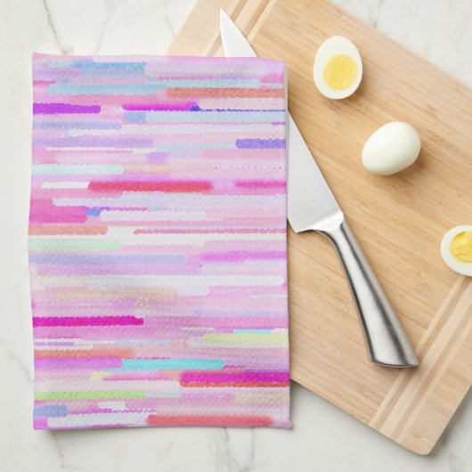 Roze blauwgroen waterverf abstracte strepen patroo theedoek (Quarter Fold)