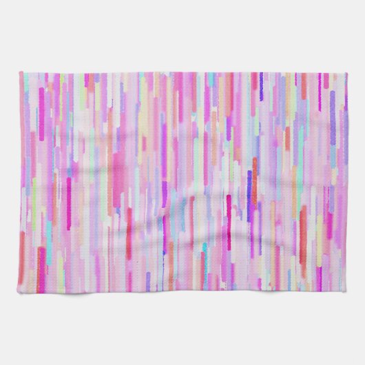 Roze blauwgroen waterverf abstracte strepen patroo theedoek (Horizontaal)