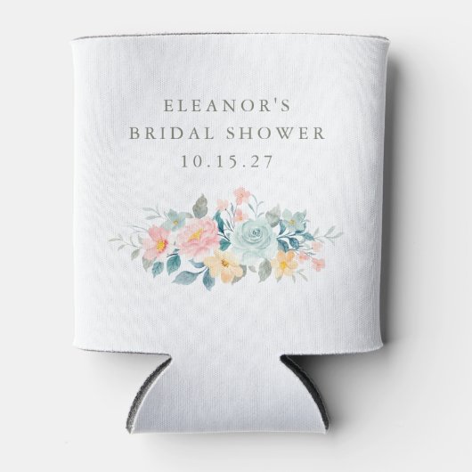 Roze Blauwgroen Waterverf Bloemen Vrijgezellenfees Blikjeskoeler (Voorkant)