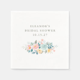 Roze Blauwgroen Waterverf Bloemen Vrijgezellenfees Servet