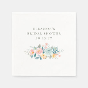 Roze Blauwgroen Waterverf Bloemen Vrijgezellenfees Servet