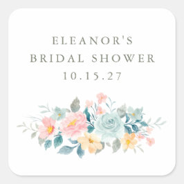 Roze Blauwgroen Waterverf Bloemen Vrijgezellenfees Vierkante Sticker