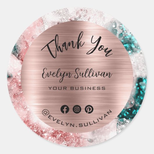 Roze Blauwgroen Waterverf Elegant Dank u Ronde Sticker (Voorkant)