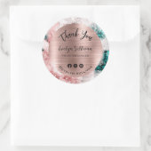 Roze Blauwgroen Waterverf Elegant Dank u Ronde Sticker (Tas)