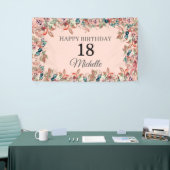 Roze Blauwgroen Waterverf Floral 18e verjaardag ba Spandoek (Beurs)