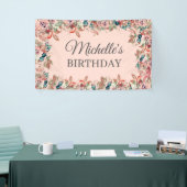 Roze Blauwgroen Waterverf Floral Birthday Spandoek (Beurs)
