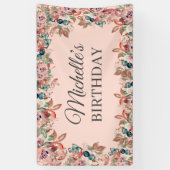Roze Blauwgroen Waterverf Floral Birthday Spandoek (Verticaal)
