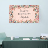 Roze Blauwgroen Waterverf Floral Happy Birthday Ba Spandoek (Beurs)