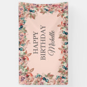 Roze Blauwgroen Waterverf Floral Happy Birthday Ba Spandoek (Verticaal)
