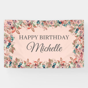 Roze Blauwgroen Waterverf Floral Happy Birthday Spandoek