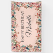 Roze Blauwgroen Waterverf Floral Happy Birthday Spandoek (Verticaal)