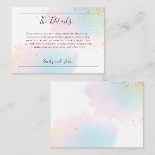 Roze Blauwgroen Waterverf Gold Confetti bruiloft - Informatiekaartje (Voorkant / Achterkant)