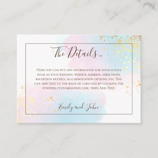 Roze Blauwgroen Waterverf Gold Confetti bruiloft - Informatiekaartje (Voorkant)