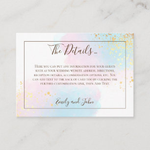 Roze Blauwgroen Waterverf Gold Confetti bruiloft - Informatiekaartje