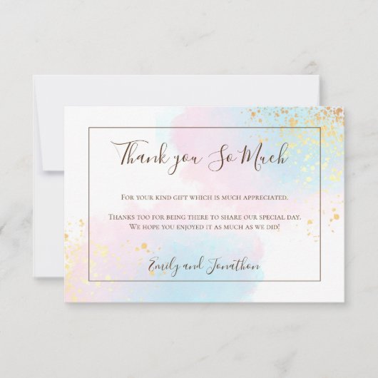 Roze Blauwgroen Waterverf Goud Confetti Bruiloft Bedankkaart (Voorkant)