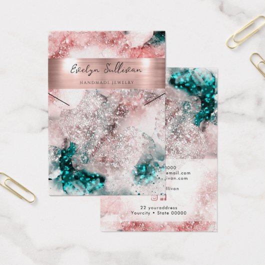 Roze blauwgroen waterverf ketting display kaart (Kantoor)