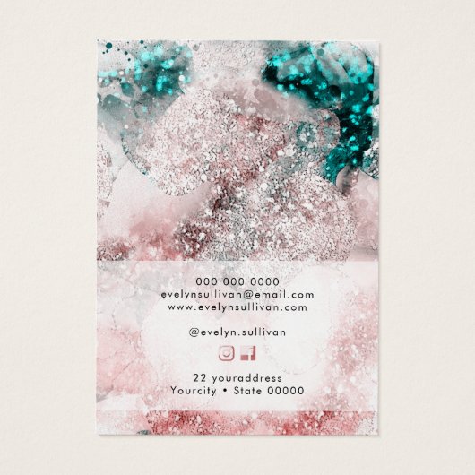 Roze blauwgroen waterverf ketting display kaart (Achterkant)