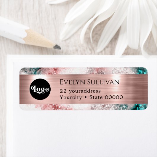 Roze blauwgroen waterverf logo retour adres label (Insitu)