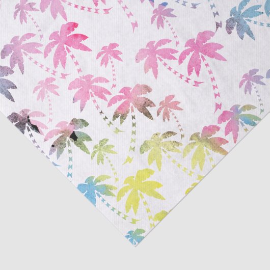 Roze blauwgroen waterverf modern palmboompatroon tissuepapier (Detail)