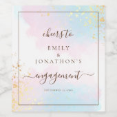 Roze Blauwgroen Waterverf Namen Cheers Verloving Wijn Etiket (Enkel label)