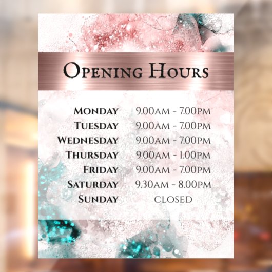 Roze Blauwgroen Waterverf Openingstijden Venster C Raamsticker (Vel 2)