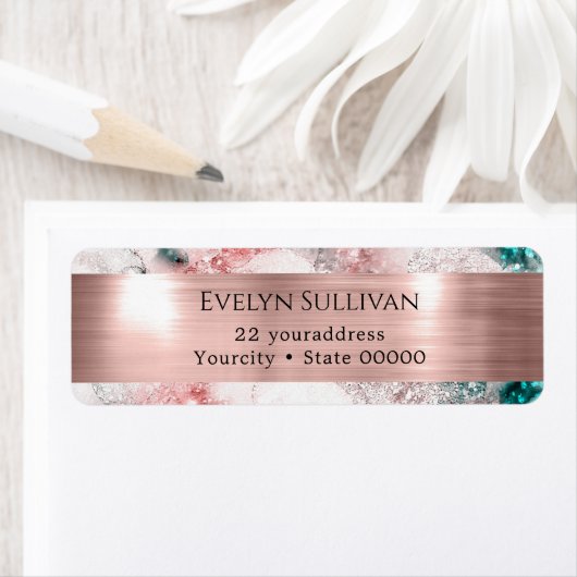 Roze blauwgroen waterverf retour adres label (Insitu)