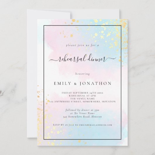 Roze Blauwgroen Waterverf Weddenschappen Kaart (Voorkant)