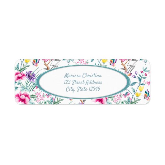 Roze Blauwgroen wit en geel flessenetiket Etiket (Voorkant)