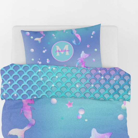 Roze Blauwgroen Zee Ocean Shells Mermaid Monogram Kussensloop