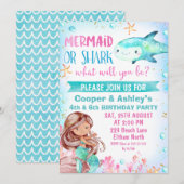 Roze Blauwgroen Zeemeermin en Haai Verjaardagsuitn Kaart (Voorkant / Achterkant)