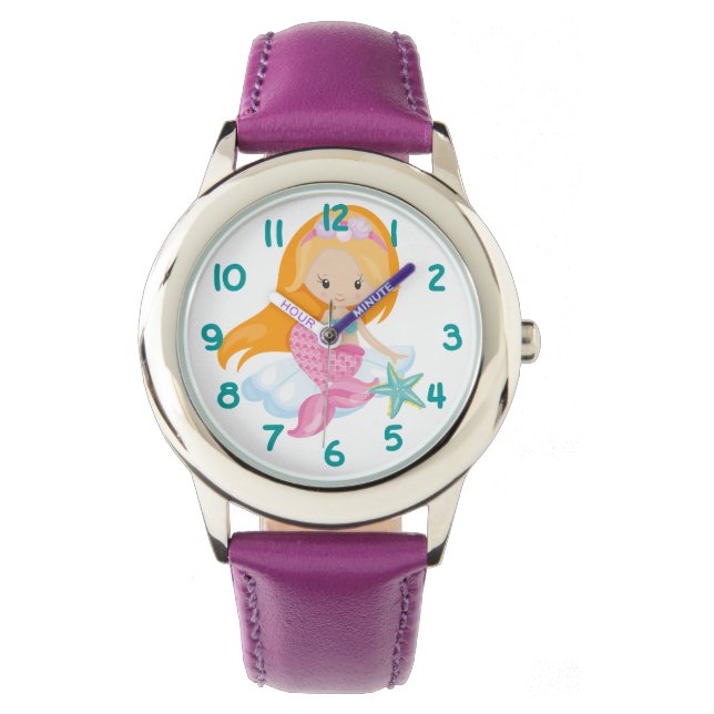 Roze Blauwgroen Zeemeermin Kinder Horloge (Voorkant)