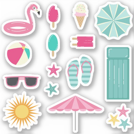 Roze Blauwgroen Zomerstrand Sticker (Voorkant)