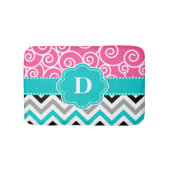 Roze Blauwgroen zwirl Chevron Monogram Bathmat Bat Badmat (Voorkant)