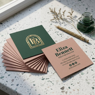 Roze Blauwgroene Gouden Monogram Visitekaartje