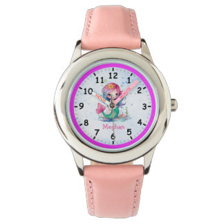 Roze Blauwharige Zeemeermin Kinderhorloge Horloge