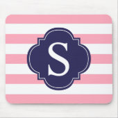 Roze blauwstrip monogram muismat (Voorkant)