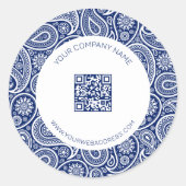 Roze blauwwitte  paisleypatroon ronde sticker (Voorkant)