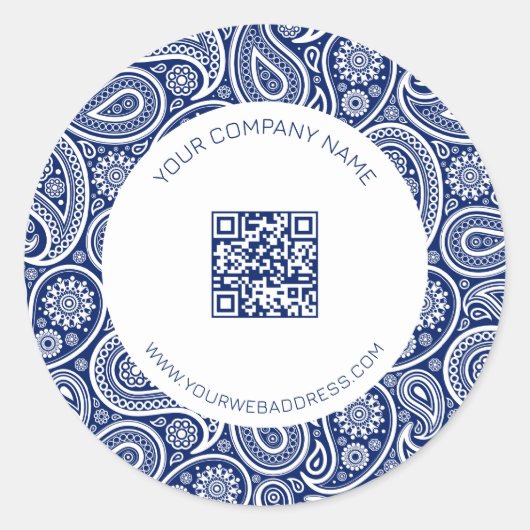 Roze blauwwitte  paisleypatroon ronde sticker (Voorkant)