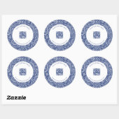 Roze blauwwitte  paisleypatroon ronde sticker (Vel)