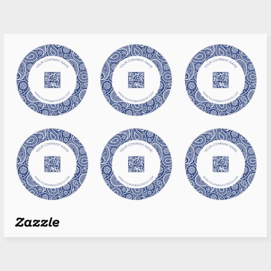 Roze blauwwitte  paisleypatroon ronde sticker (Vel)