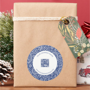 Roze blauwwitte paisleypatroon ronde sticker