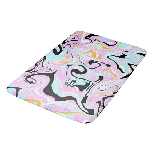 Roze, Bleek blauw zwart en goudzwellen Vloeiende k Badmat (Gekanteld)