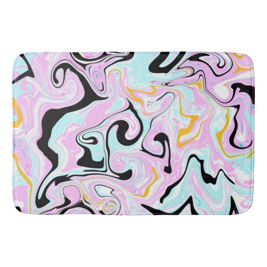 Roze, Bleek blauw zwart en goudzwellen Vloeiende k Badmat (Voorkant)