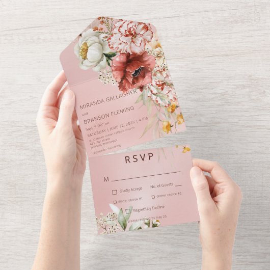 Roze bleekheid en wit, modern, lichtroze diner all in one uitnodiging (Afscheurbaar)